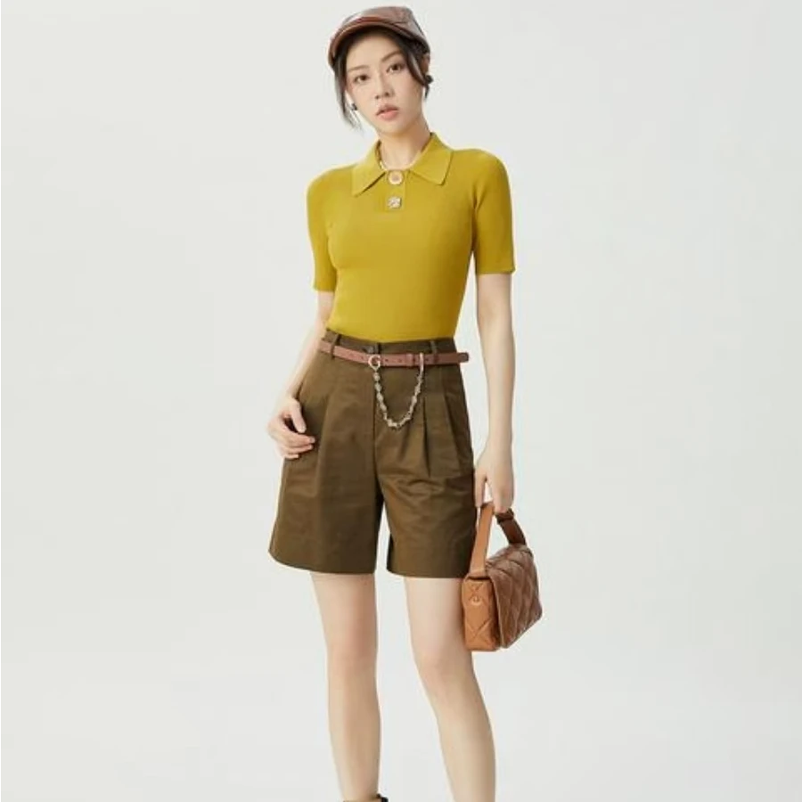 GIRDEAR/哥弟针织衫T恤显瘦短款时尚夏季修身翻领哥弟1399622