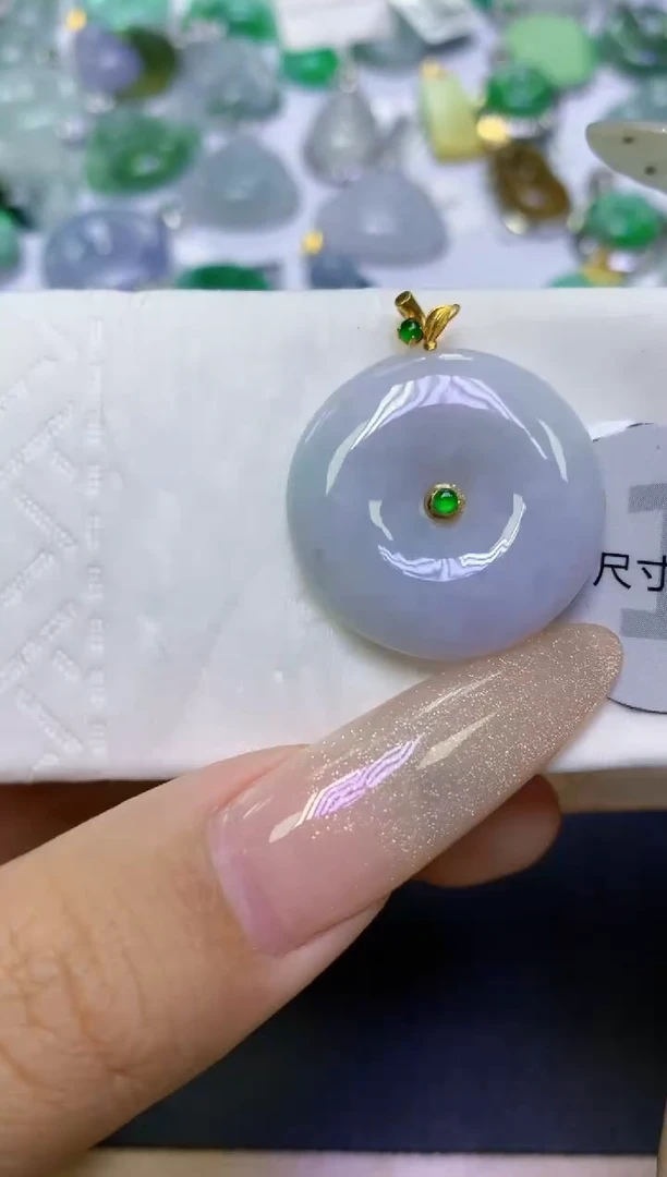 颈饰18K金镶嵌翡翠天然缅甸翡翠A货百元以上9元证书费自理