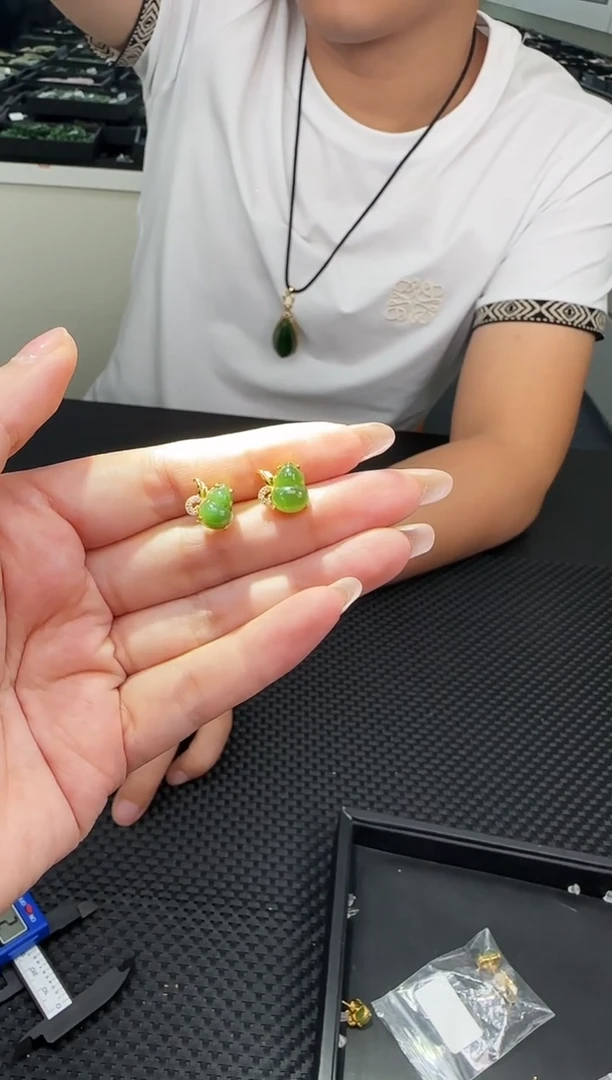 银S925镶嵌和田玉耳饰一对，多样性发一件