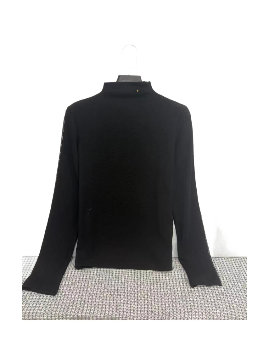 D  9856  手臂蕾丝装饰  纯色  时尚  休闲  简约  T恤