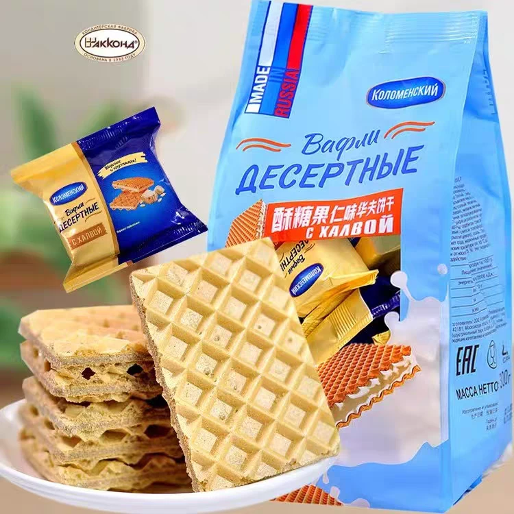 俄罗斯原装进口卡洛姆斯克牌酥糖果仁味华夫饼干300G*1袋