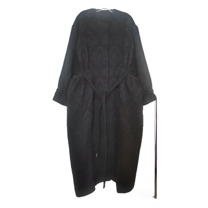 RIRV「Black系列」有风的夜 长款提花系带外套