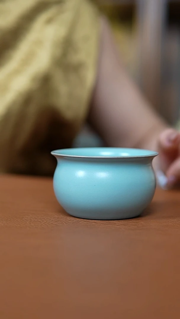 瓷片仿古天青布袋杯孤品瑕