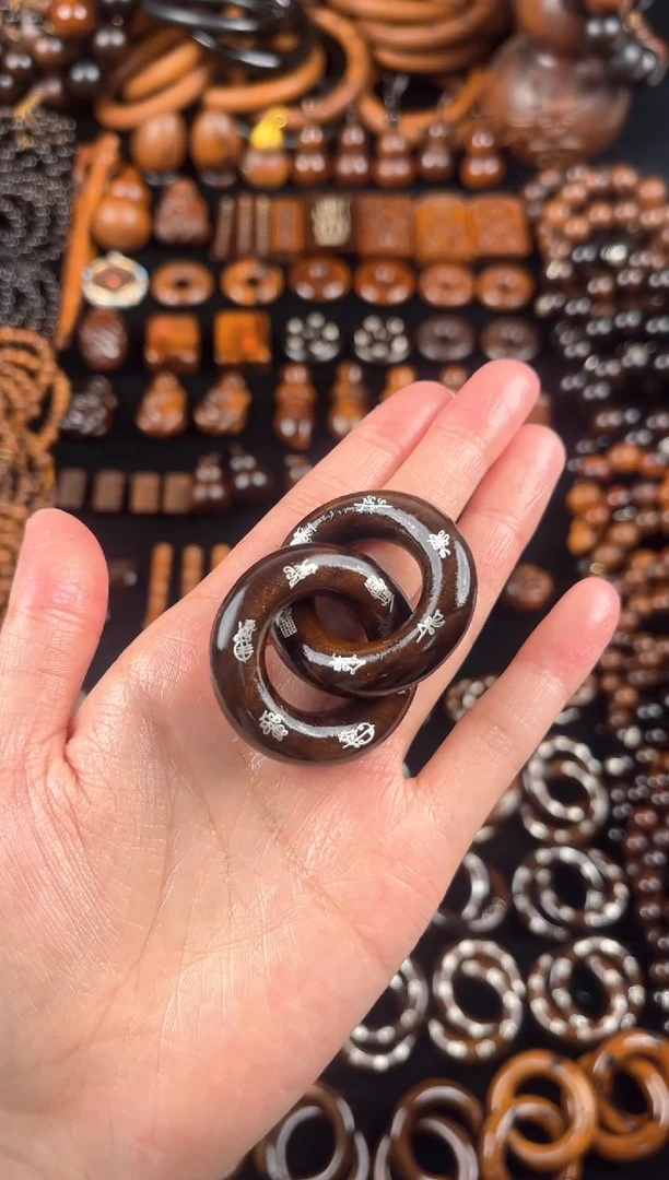 枣木雷击玉化双面镶银五雷五路乾坤圈2.0