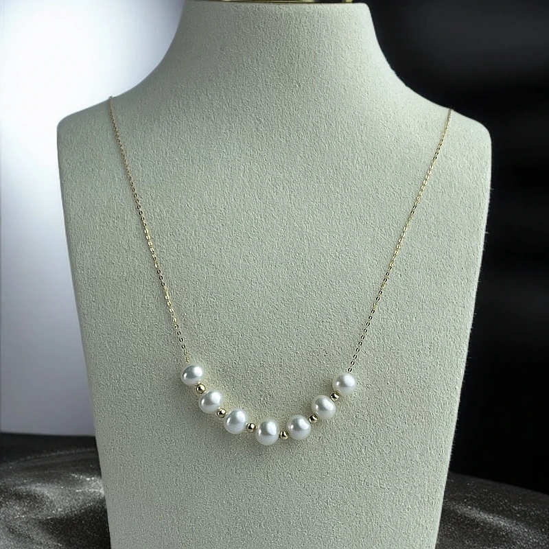 6.5-7mm天然淡水无核珍珠18K金项链一款多戴轻奢满天星百搭颈链
