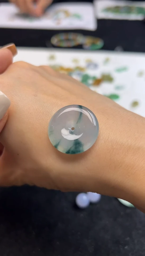 未镶嵌定制翡翠蓝花扣子3800+380-lhm187