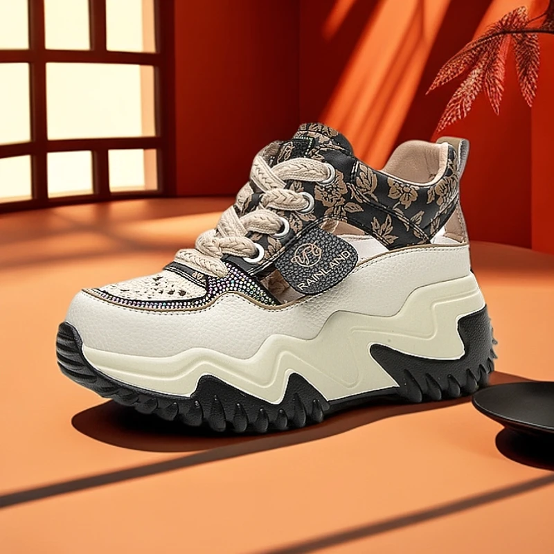 网红跟高网面女老爹鞋女2025新款夏秋季爆款真皮休闲时尚透气潮流