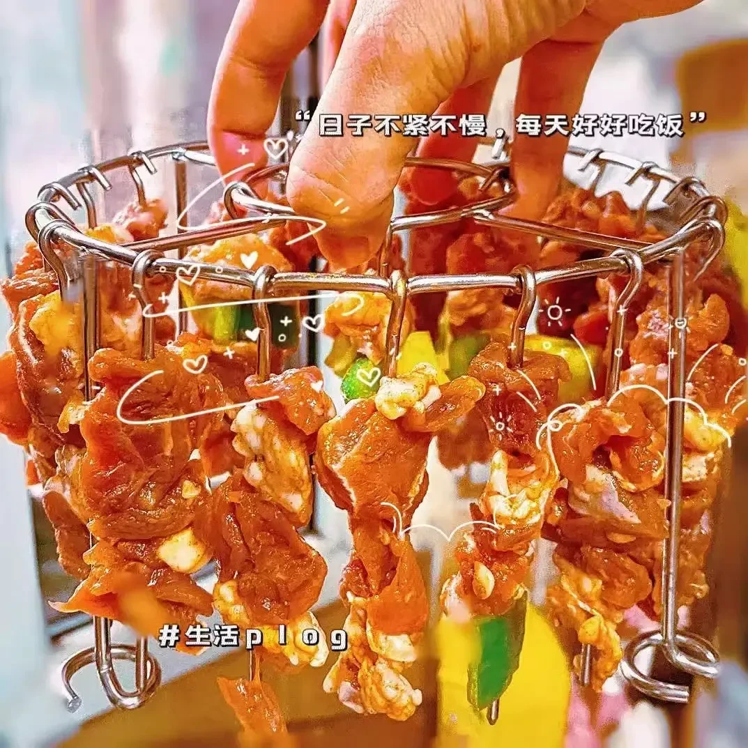 【到手一套】家用圆形空气炸锅专用不锈钢烤肉架烧烤架立式支架