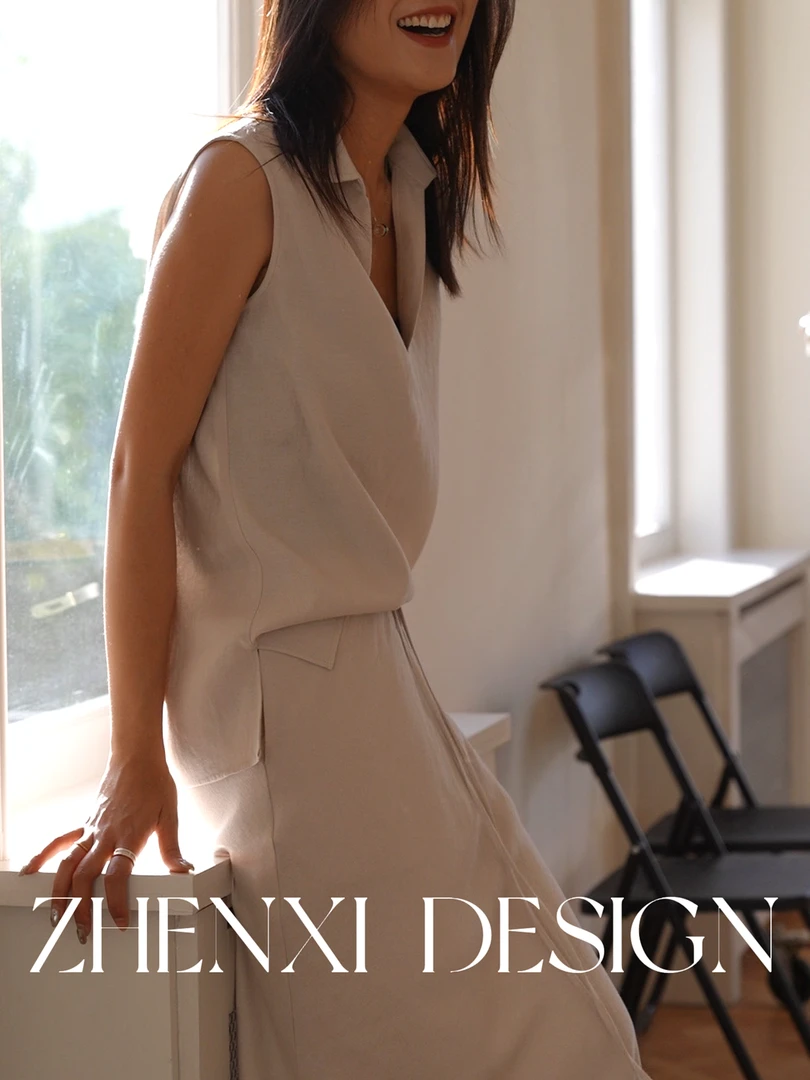 针西【查尔斯无袖上衣】高个子穿搭V领老钱背心S70302