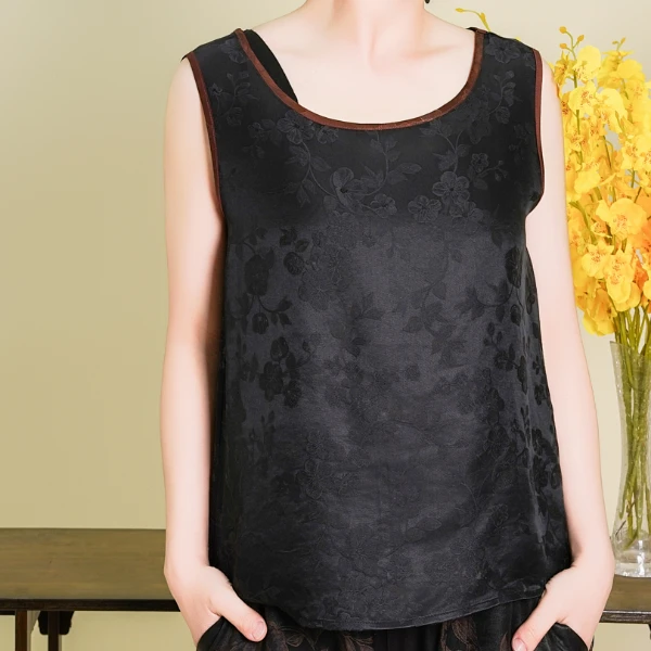 【野玫瑰】2025新100%桑蚕丝百搭无袖提花外穿背心