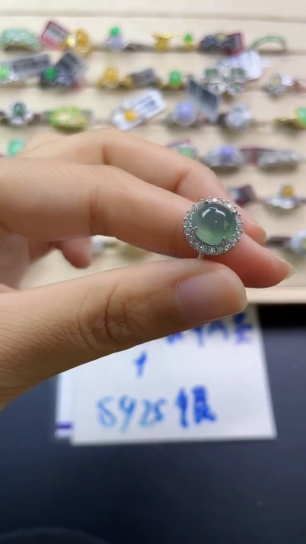 银S925镶嵌戒指翡翠翡翠 蛋面 银S925镶嵌