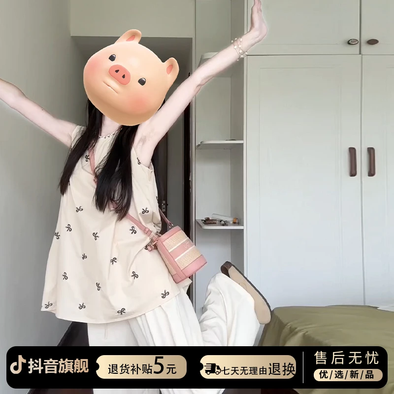 法式蝴蝶结宽松外穿吊带上衣女夏季新款小个子减龄设计感无袖背心