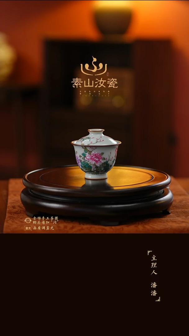 柴窑藏器粉彩牡丹小两才盖碗