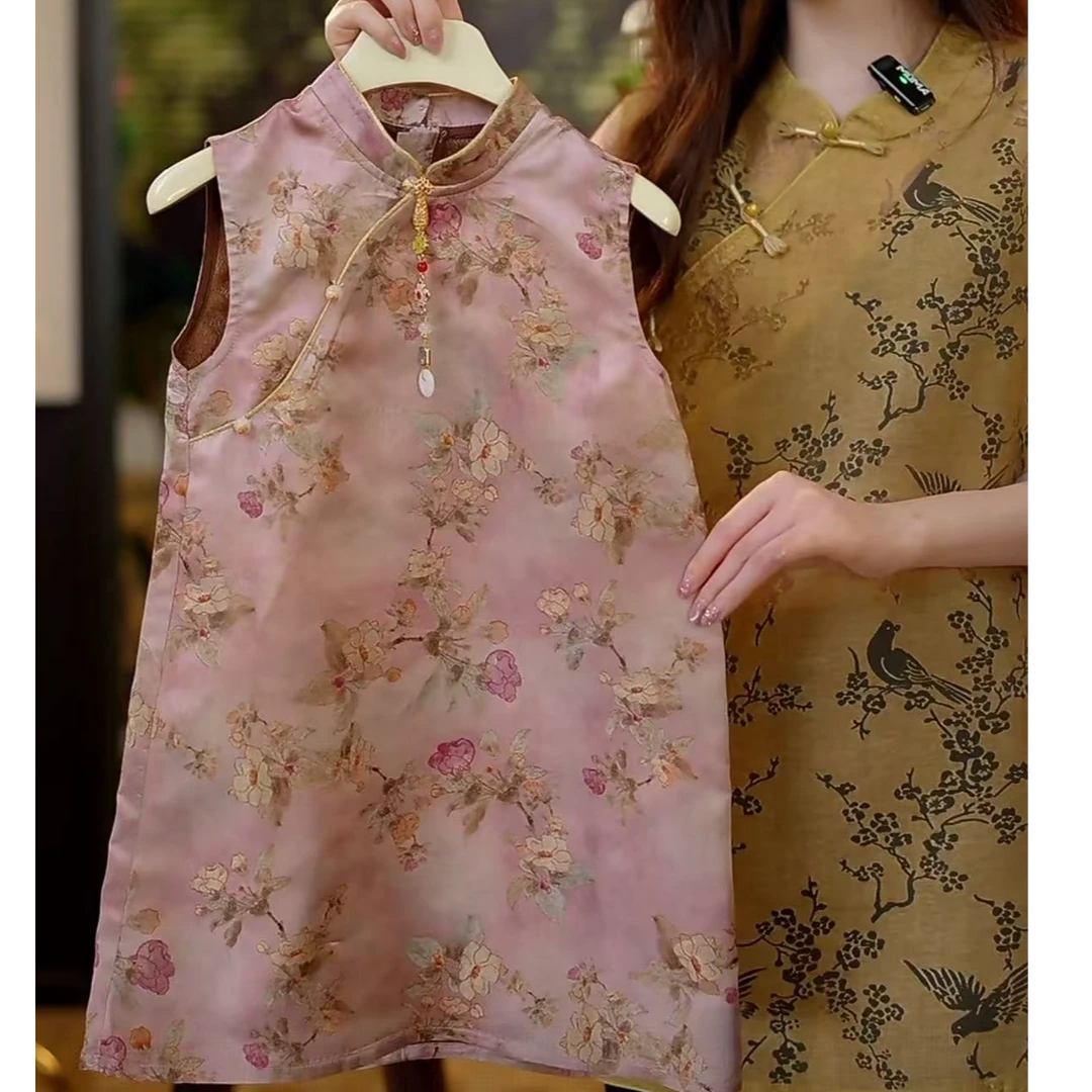 【琨萱】“绮罗”新中式女童夏款2025款100%木薯丝旗袍裙 SS66Q162