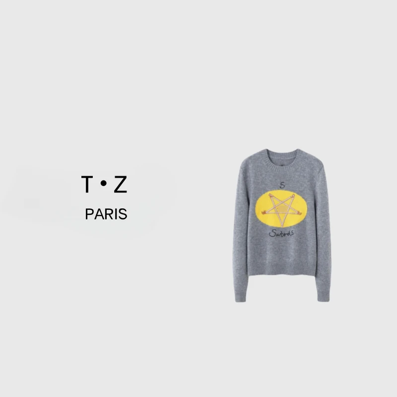 T·Z*3时尚休闲经典灰色无限梦境梦幻幸运星刺绣款羊毛毛衣-2381