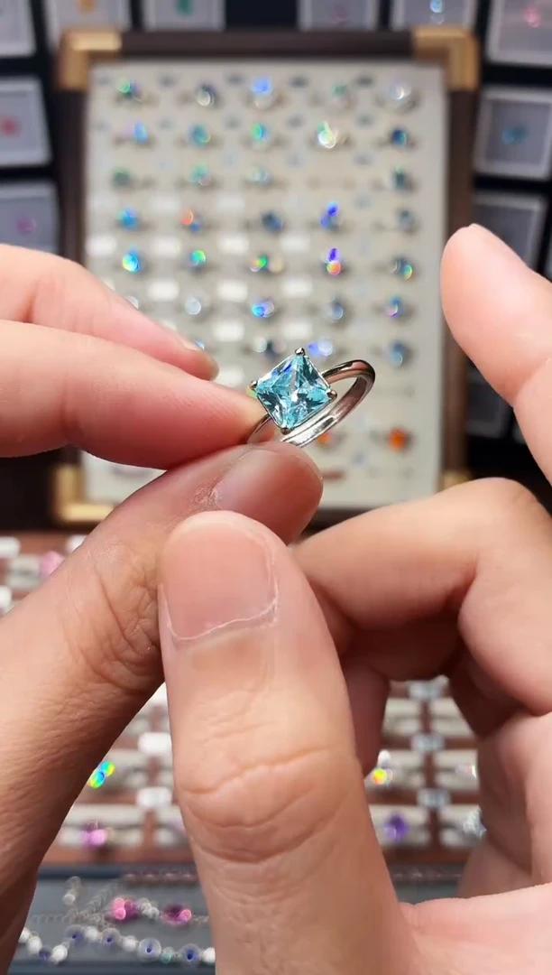 银S925镶嵌戒圈海蓝宝石1888