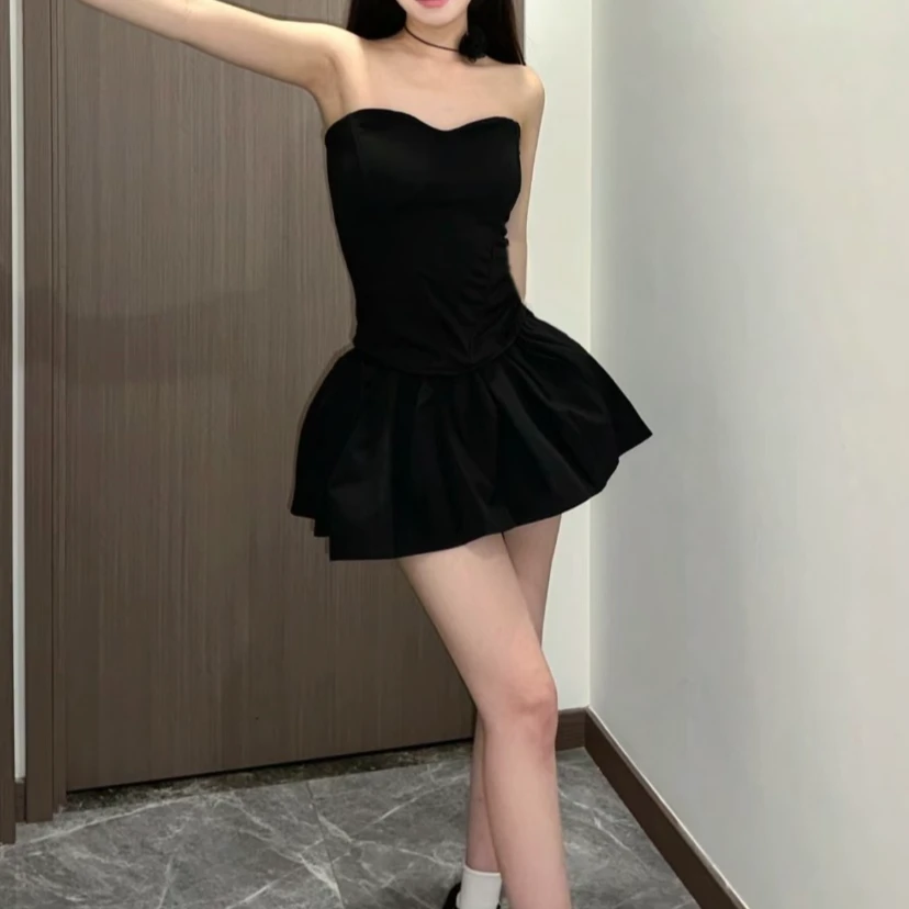 甜辣妹黑色半身裙女夏季2025新款高腰蓬蓬裙子百搭显瘦a字短裙裤