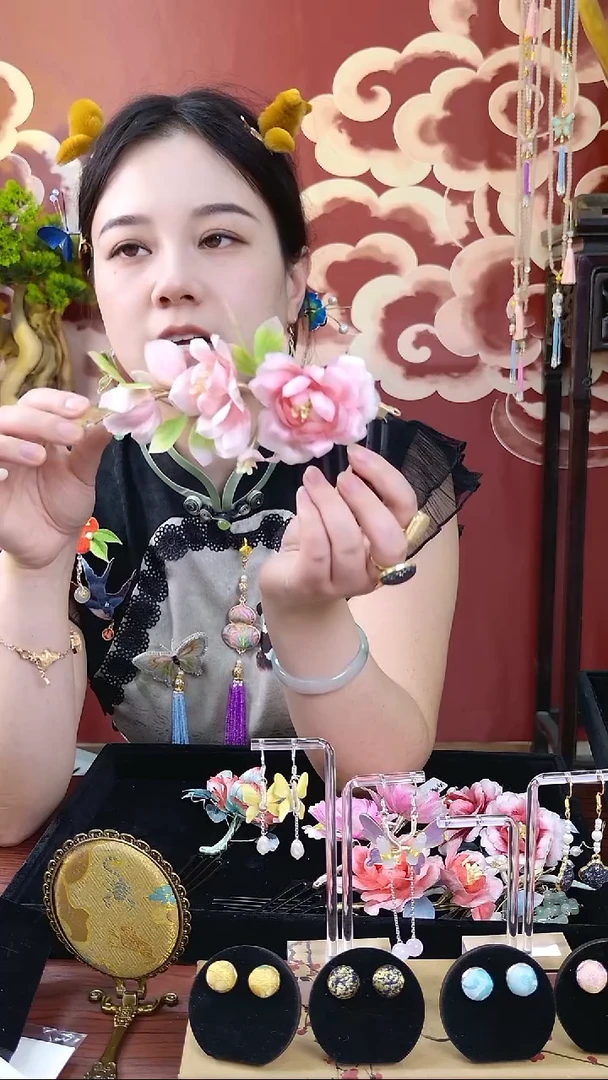 刺绣非遗绒花发簪