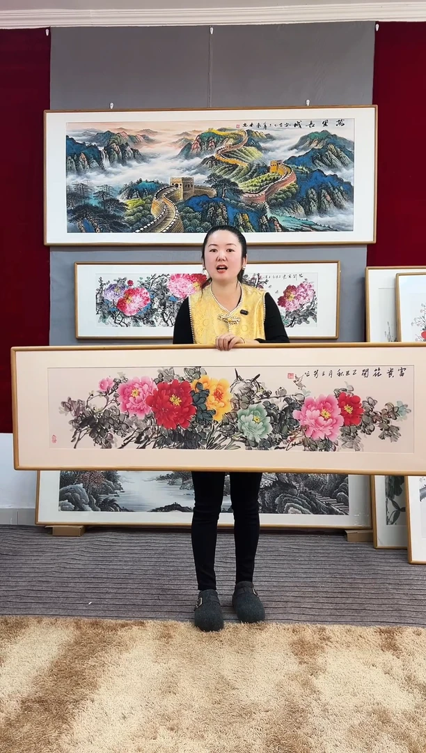 国画手绘牡丹162*47尺寸