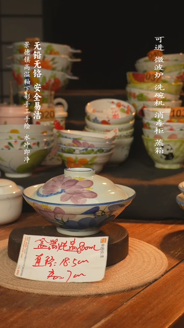 瓷景德镇高温瓷釉下彩手绘陶瓷~