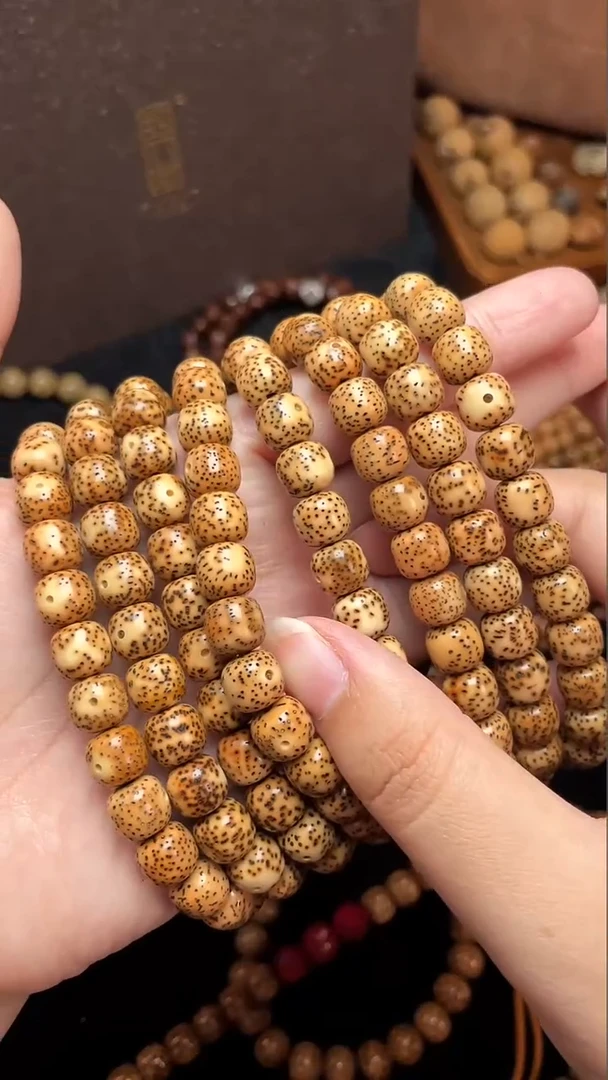 手串星月菩提精工级浅珀花皮桶珠9*8手串（B）