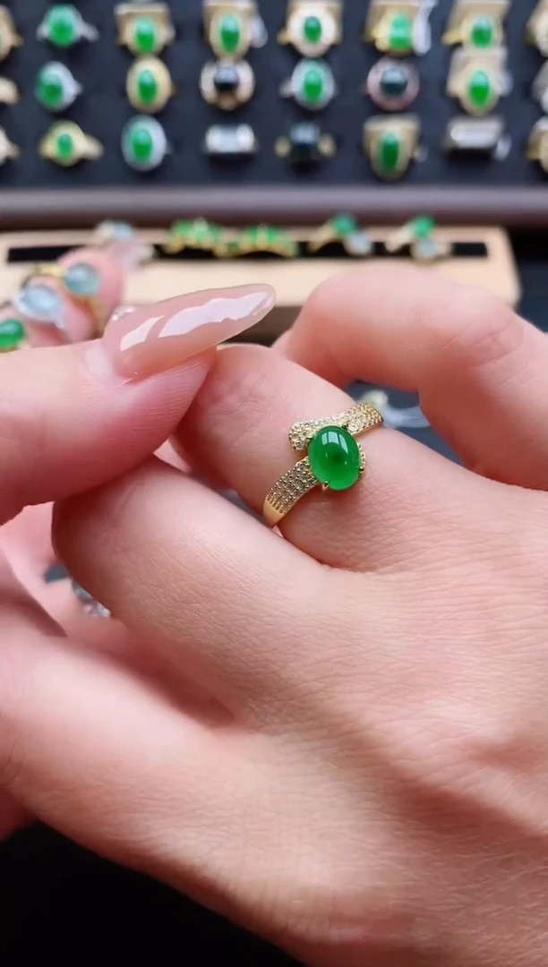 银S925镶嵌戒指翡翠1