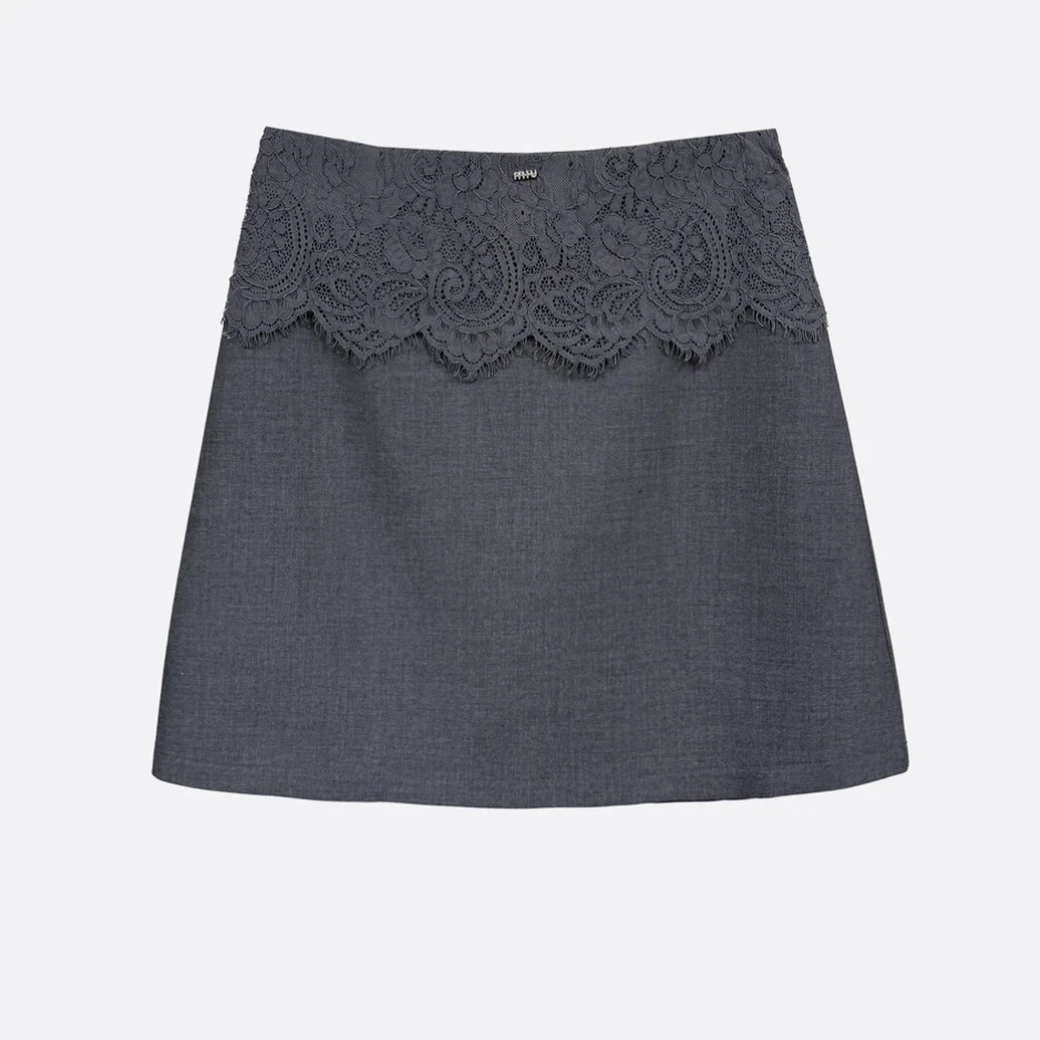 2025春夏南油蕾丝拼接半身裙短款A字高腰小众设计百搭显瘦欧货潮