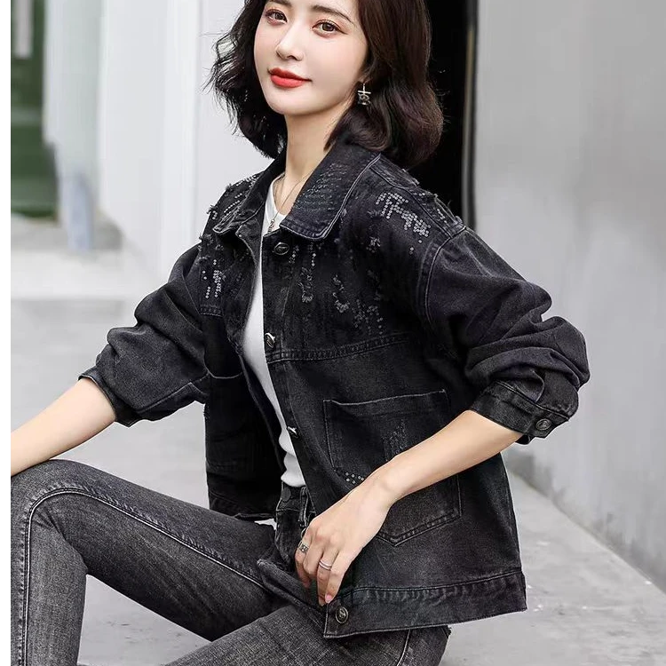 女士刺绣复古黑色牛仔外套女春秋短款时尚设计感小众减龄百搭上衣