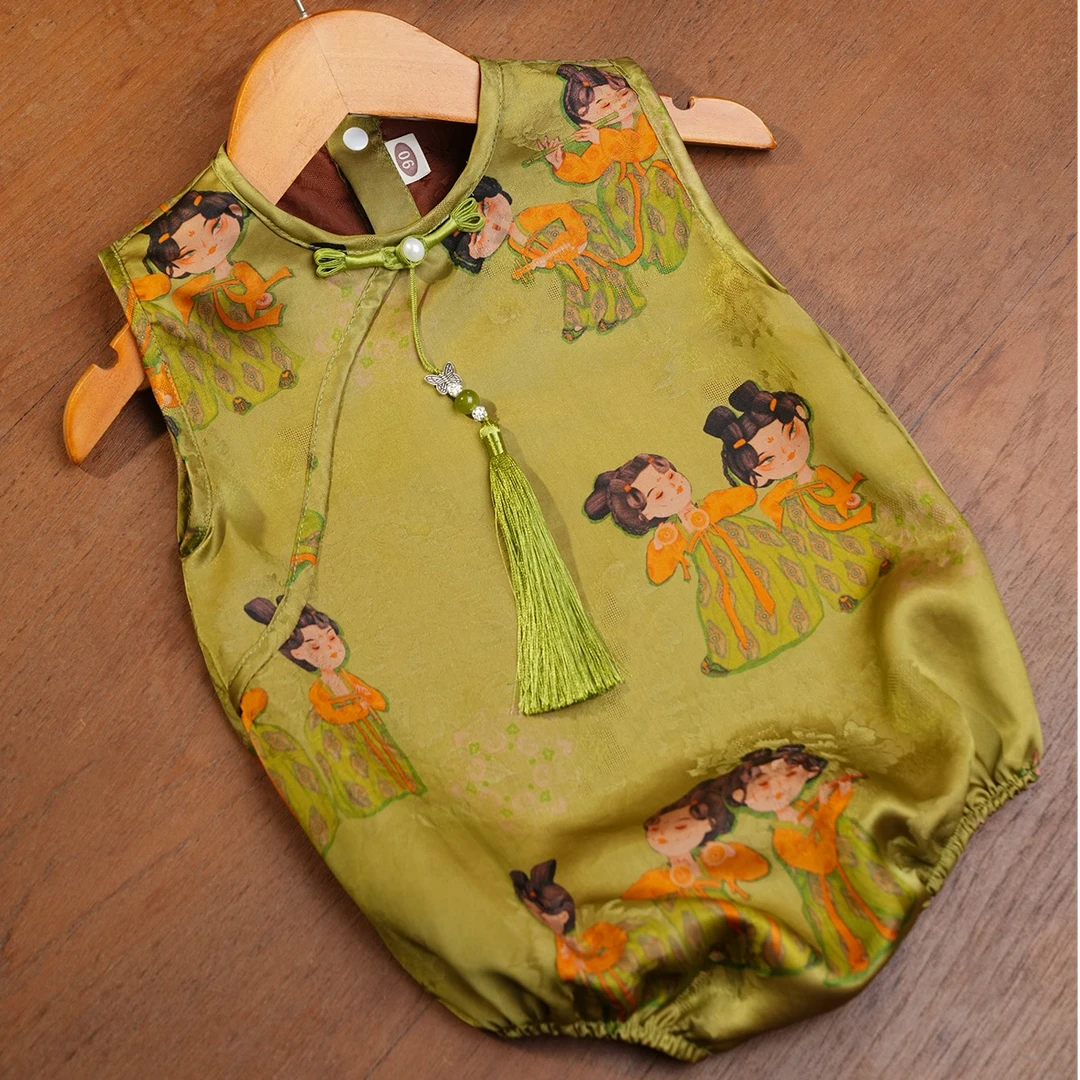 周岁礼服女宝夏季真丝香云纱新中式唐装包屁衣婴儿满月百天抓周服