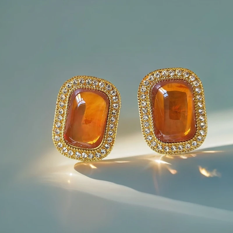 铁合金亚克力耳饰 2256 中古Vintage气质宫廷风方糖百搭简约耳饰