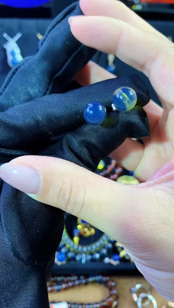 【闪购商品】琥珀珠宝奇石银S925镶嵌8MM蓝珀耳钉