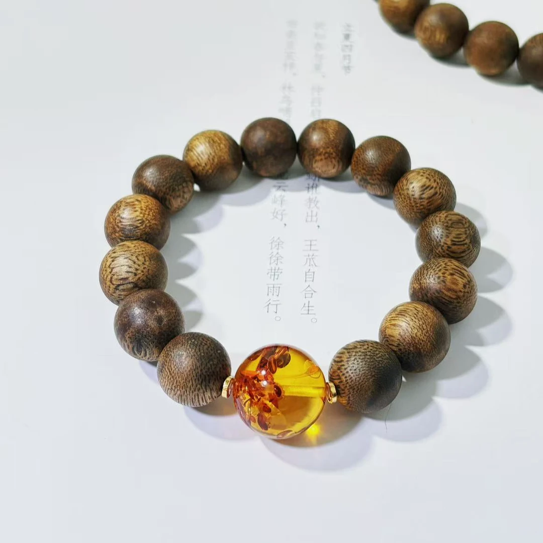 沉香鑫上人珠宝.18k金花珀沉香手串13mm ±.多样性发其一|配香瓶