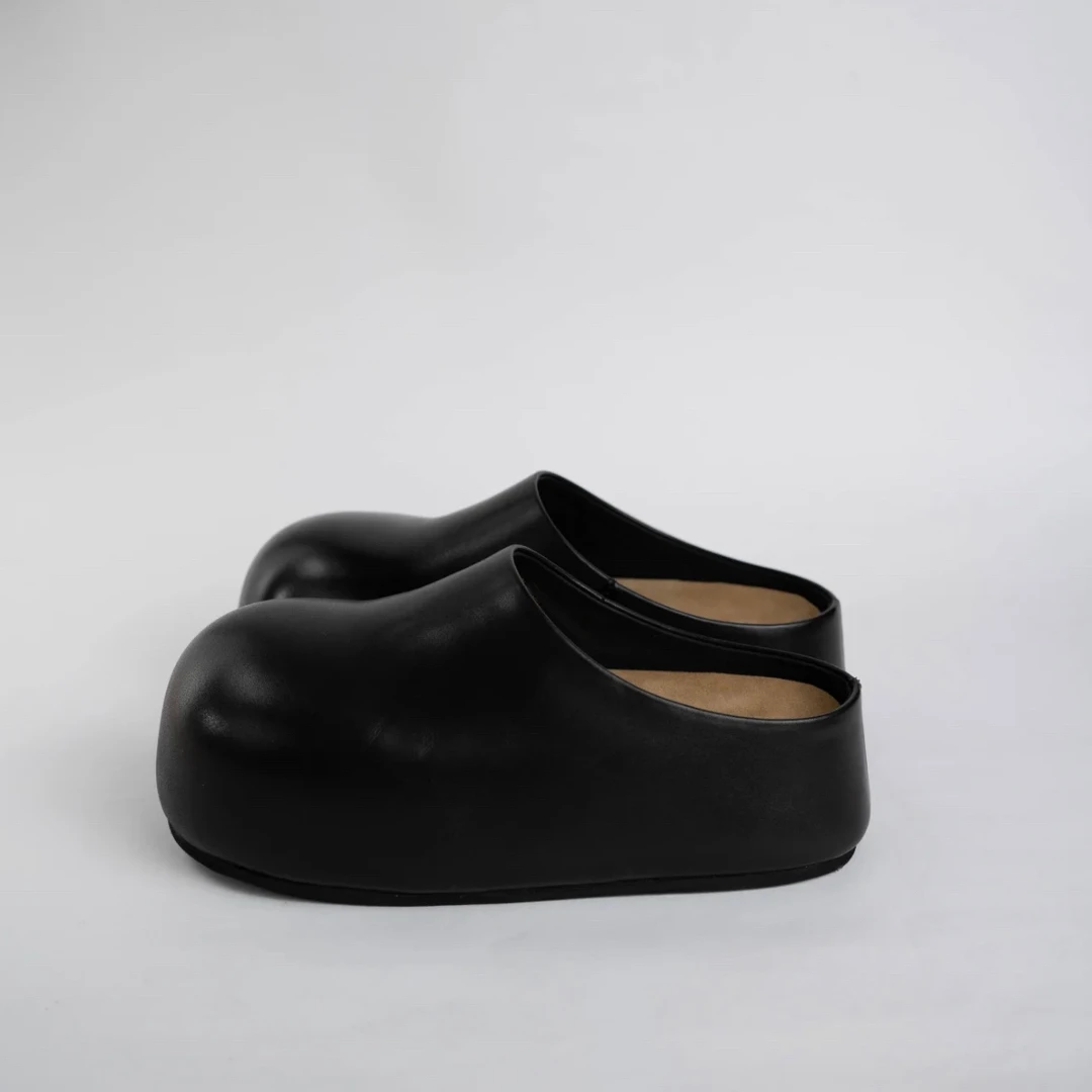 真皮潮流凉拖半拖英伦厚底内增高舒适修面皮防滑包头拖GD-250312