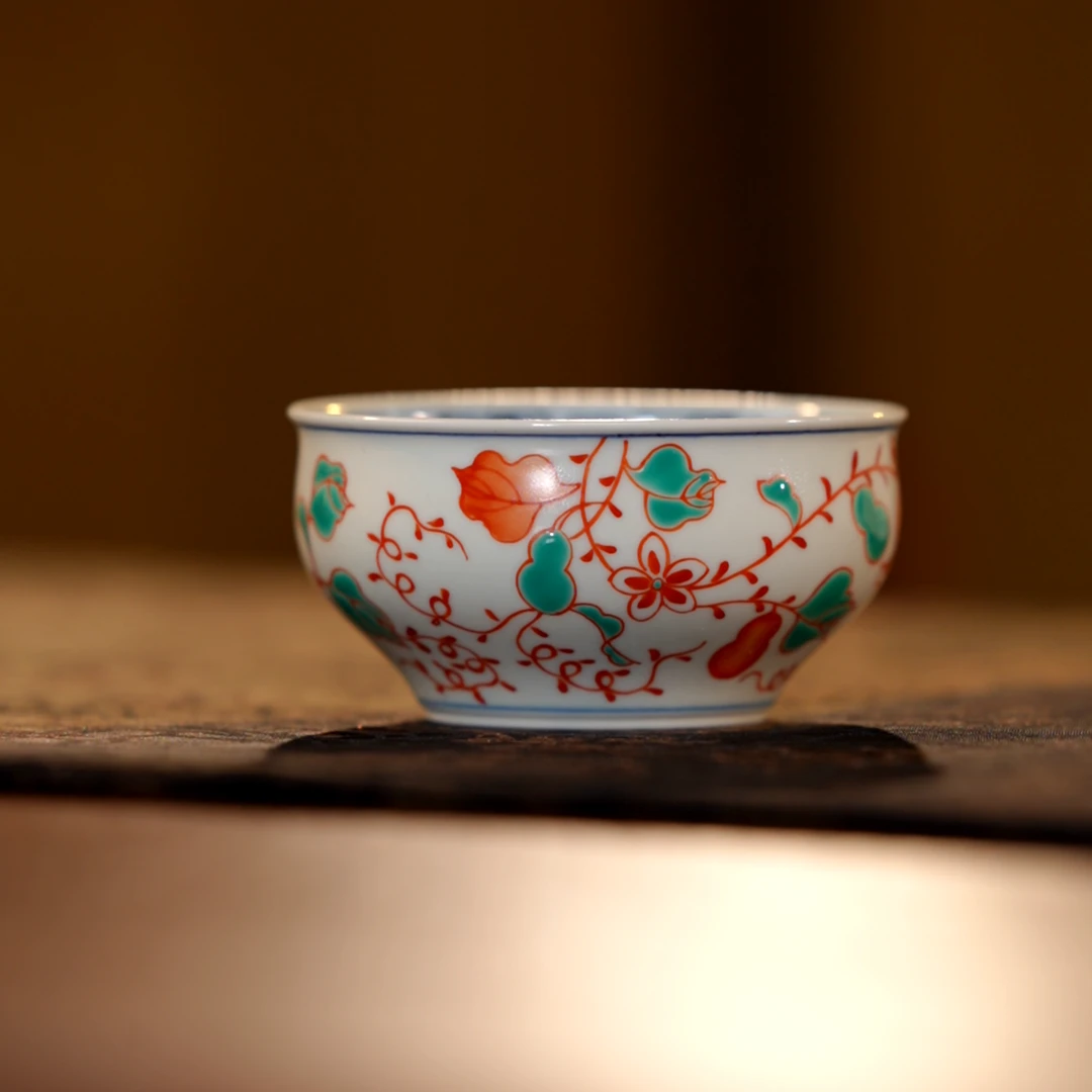 雨溪山房-红绿彩葫芦矮脚杯