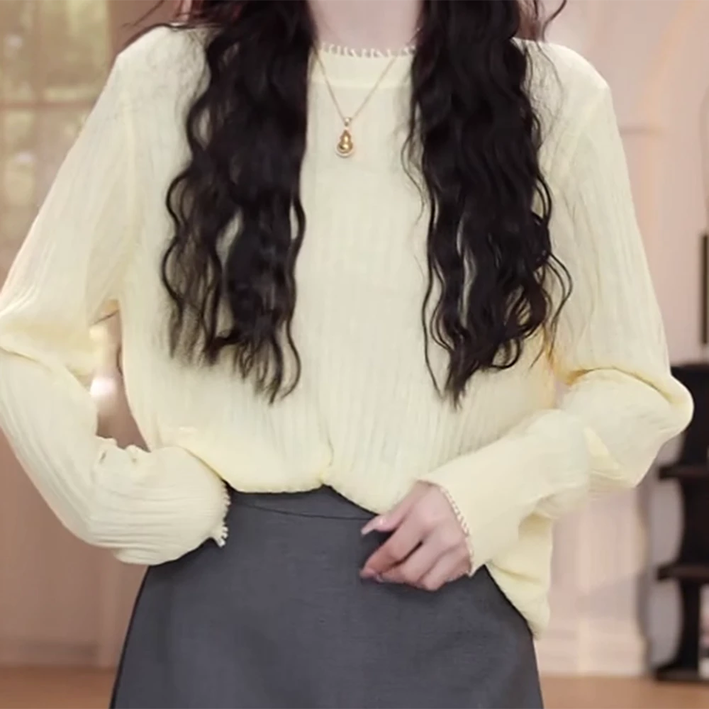 2025早春新款百搭显瘦薄款长袖柠檬黄显白韩版慵懒风针织女上衣