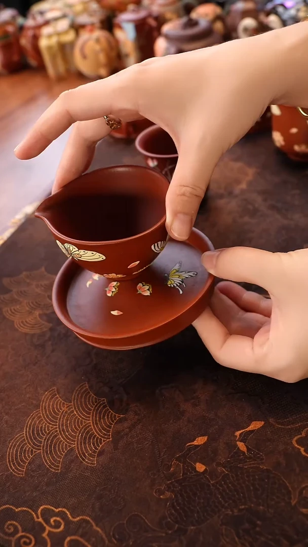 茶壶紫砂大红袍蝴蝶 套杯