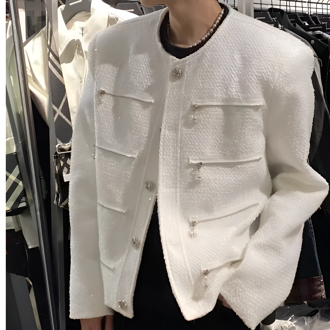 OOTD | 外套新品-白色拉链饰品重工小香风轻奢定制垫肩潮流休闲款