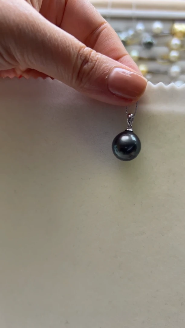 银S925镶嵌吊坠(不含链)海水珍珠12.6mm海水大溪地偏绿调吊坠