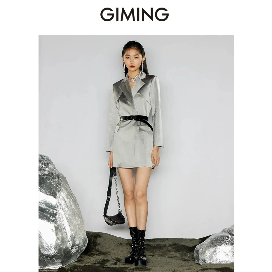 GIMING【商场同款】设计师品牌春季新款坎肩挂脖式西装连衣裙两件套