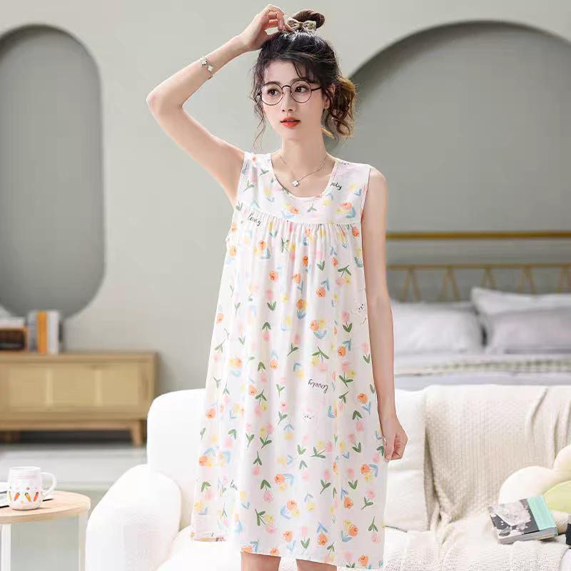 6112新款时尚印花舒适宽松百搭睡裙