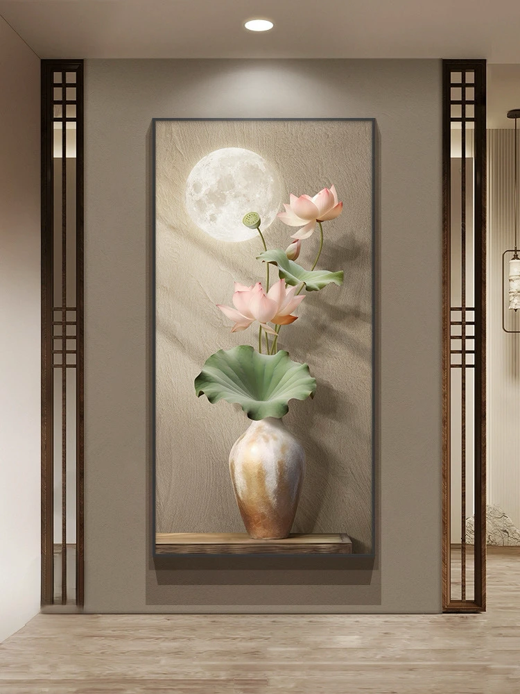 入户轻奢玄关装饰画客厅竖版走廊背景现代简约高级感壁画过道挂画