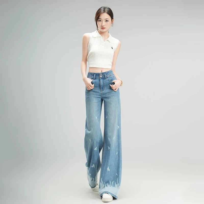 悉妍 原创时尚设计夏季薄款高腰筒叭牛仔女裤高级个性轻奢显瘦875