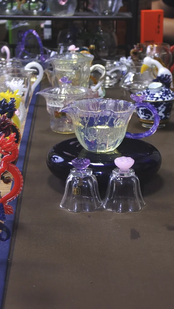 紫色荷韵公道杯+紫色和粉色爱莲说小杯各1只  晶焱金标
