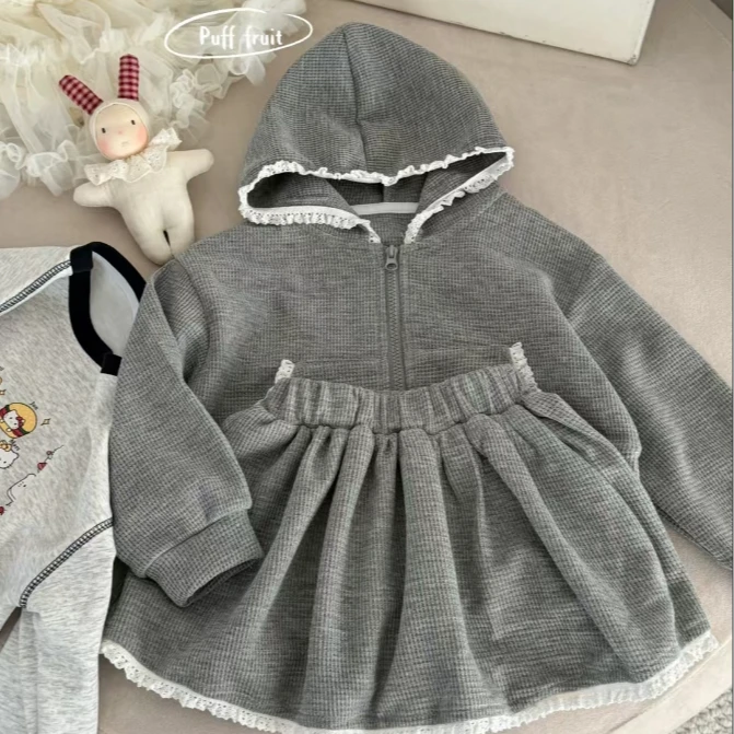 PUFF-9080-儿童秋季新款时尚洋气连帽碎花开衫套装
