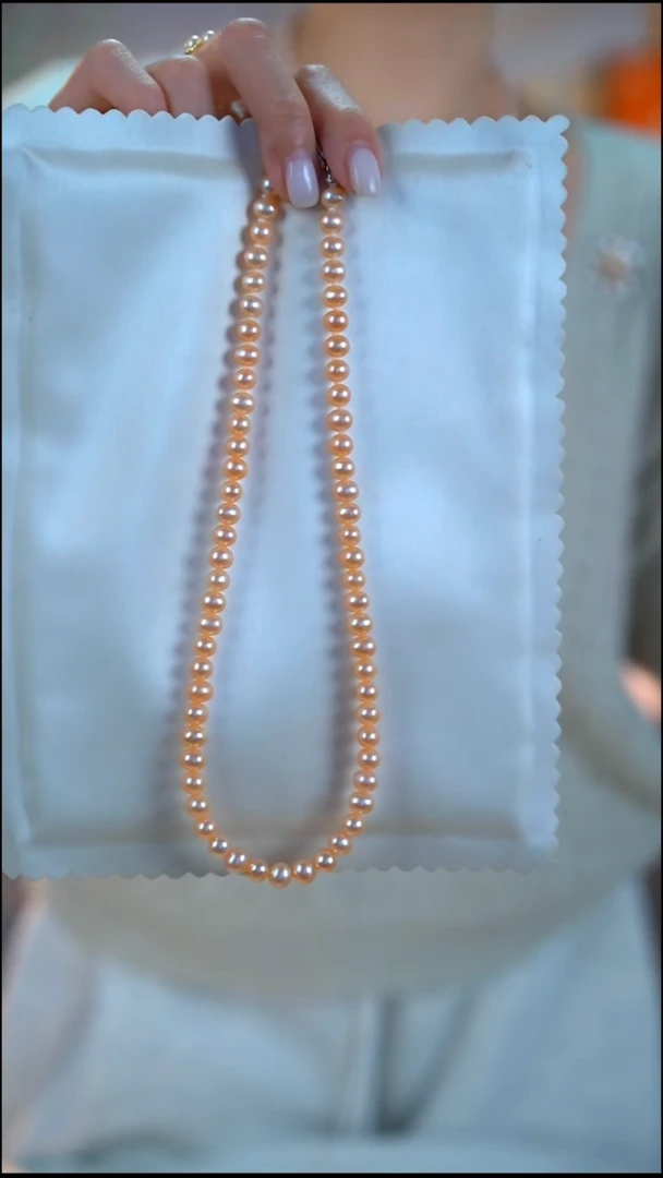 项链未镶嵌淡水珍珠橘色珍珠素珠项链6-7MM