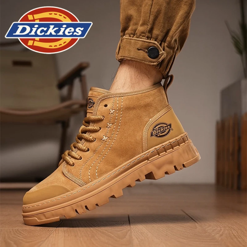 Dickies冬季保暖厚底马丁靴2024新款徒步登山靴中帮加绒大黄靴