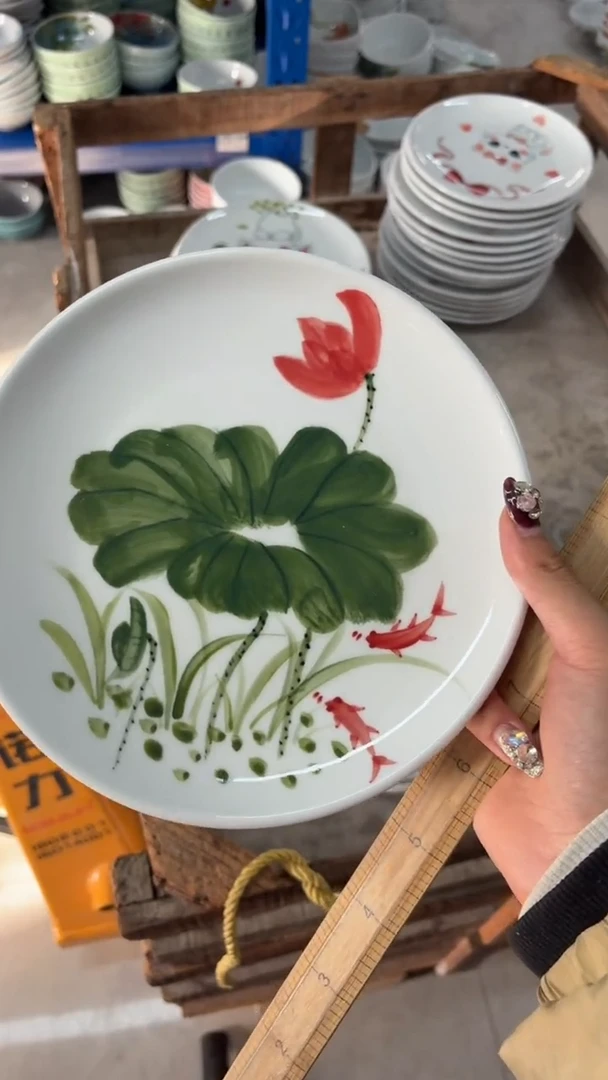 瓷片景德镇陶瓷食品级手绘釉中彩-平盘