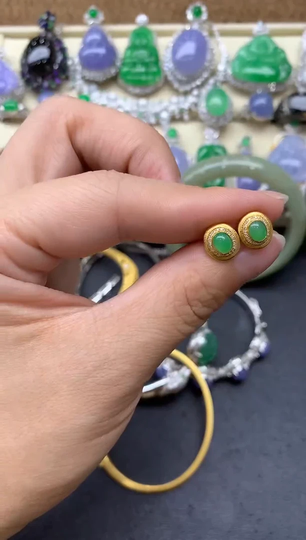 【闪购商品】翡翠耳饰18K金镶嵌304-中国好珍宝