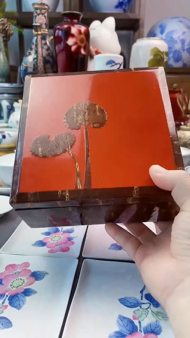 瓷片樱皮细工实木盒