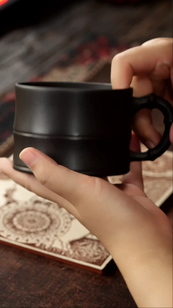 茶杯紫砂非遗茶器-石黄竹节盖杯